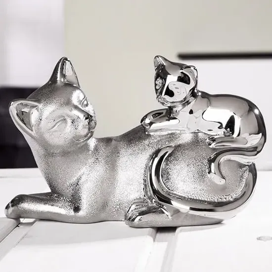 Ocala Cat 1 Sculpture - Silver, Polyresin image