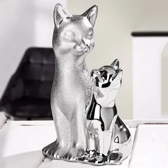 Ocala Cat 2 Sculpture - Silver, Polyresin