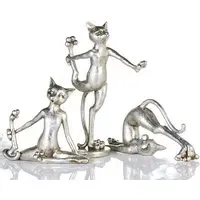Ocala Cat Aerobic Sculpture - Silver, Polyresin