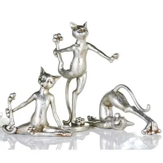 Ocala Cat Aerobic Sculpture - Silver, Polyresin