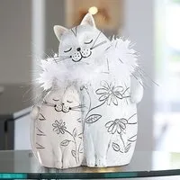 Ocala Cat Couple Sculpture - Cream, Polyresin