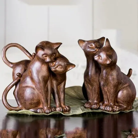 Ocala Cat Couple Sitting Sculpture - Brown, Polyresin