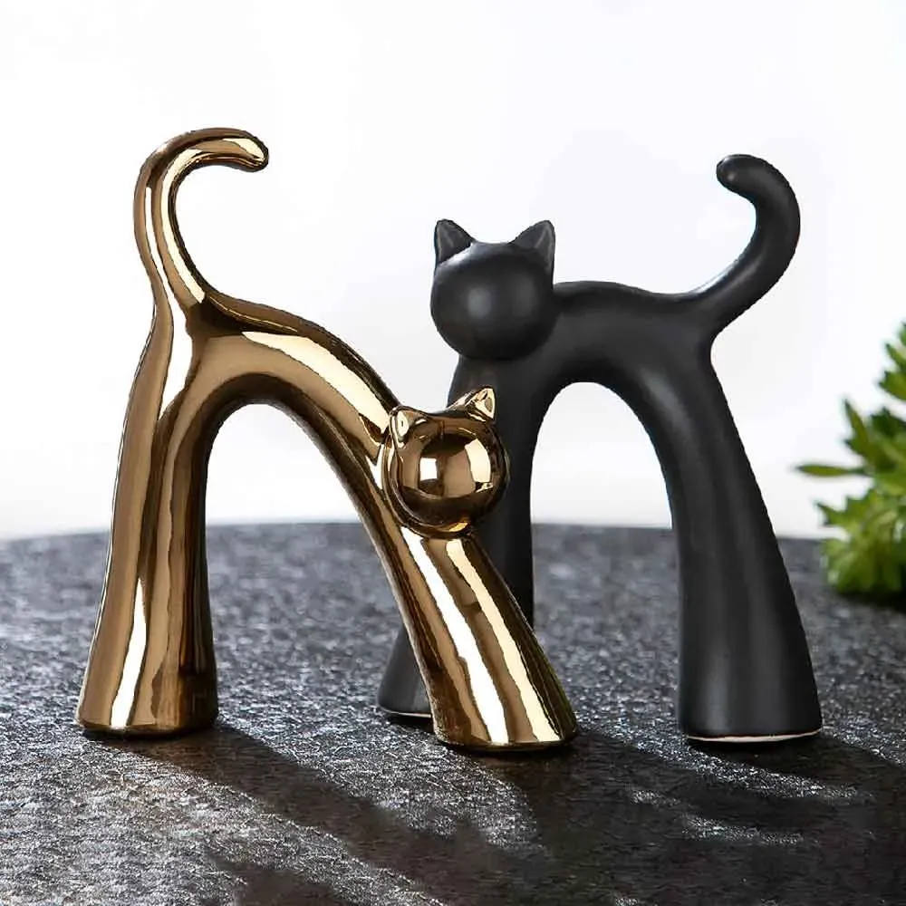 Ocala Ceramics 2 Cat Sculpture - Black, Gold product