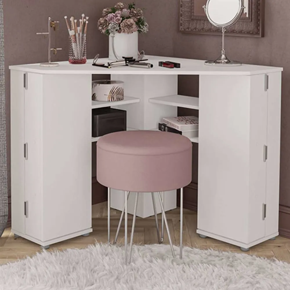 Ocala Corner Dressing Table with Storage - White