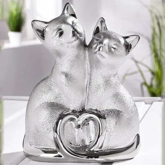 Ocala Couple Of Cats Sculpture - Silver, Polyresin image