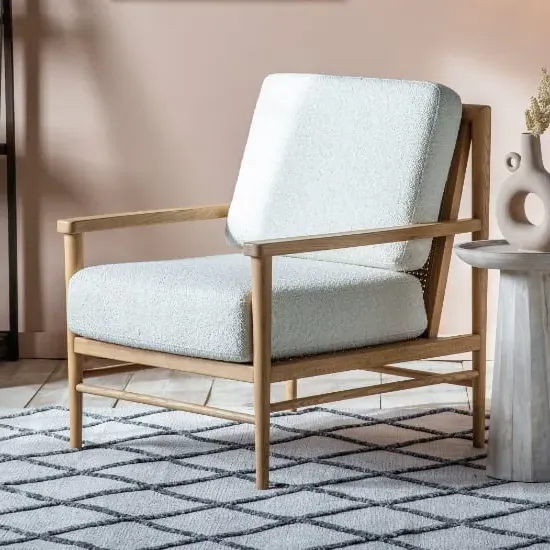 Ocala Fabric Armchair with Wooden Frame - Cream