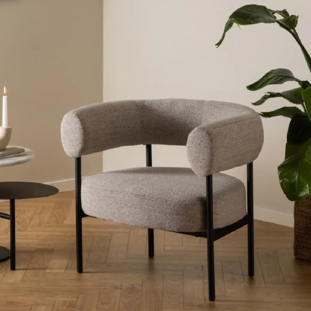 Ocala Fabric Lounge Chair with Black Metal Frame - Beige image