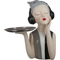 Ocala Girl With Headphone Sculpture - Grey, Polyresin alternate view