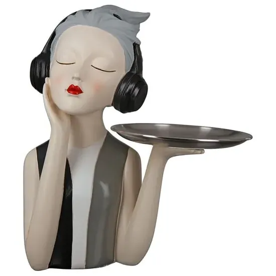 Ocala Girl With Headphone Sculpture - Grey, Polyresin product