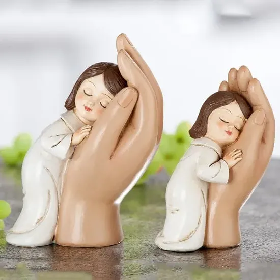 Ocala Hand with Child Sculpture - Beige, Polyresin
