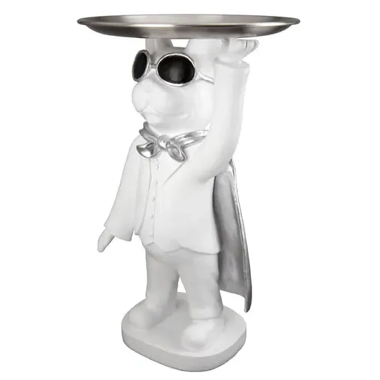 Ocala Hero Dog Sculpture with Tray - White, Polyresin