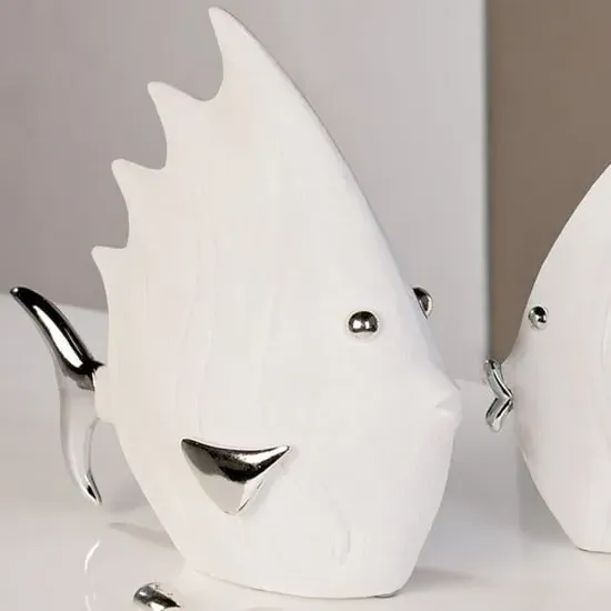 Ocala Large Fish Sculpture - White, Polyresin