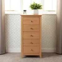 Ocala Narrow 5-Drawer Chest of Drawers - Antique Pine