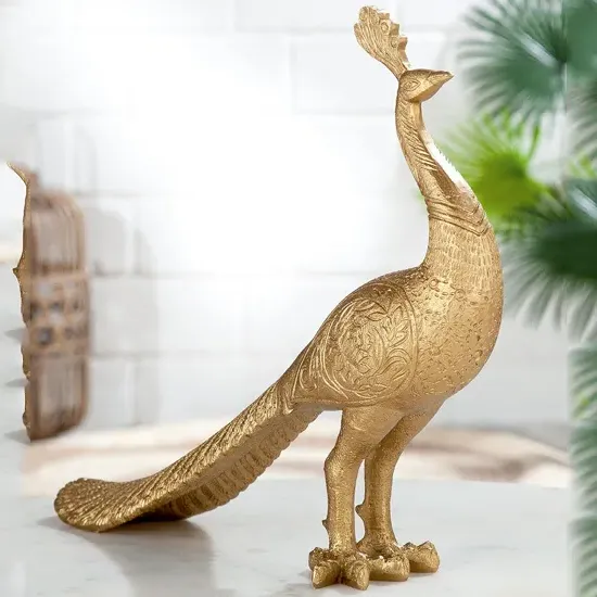 Ocala Peacock Sculpture - Gold, Polyresin image