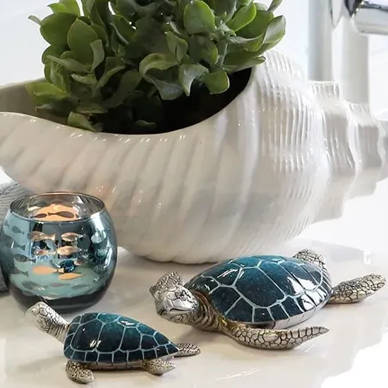 Ocala Polyresin Turtle Josie Sculpture - Blue, Silver image