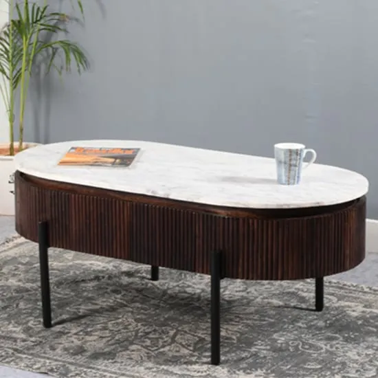 Ocala Rectangle Coffee Table with Drawers - White, Mahogany