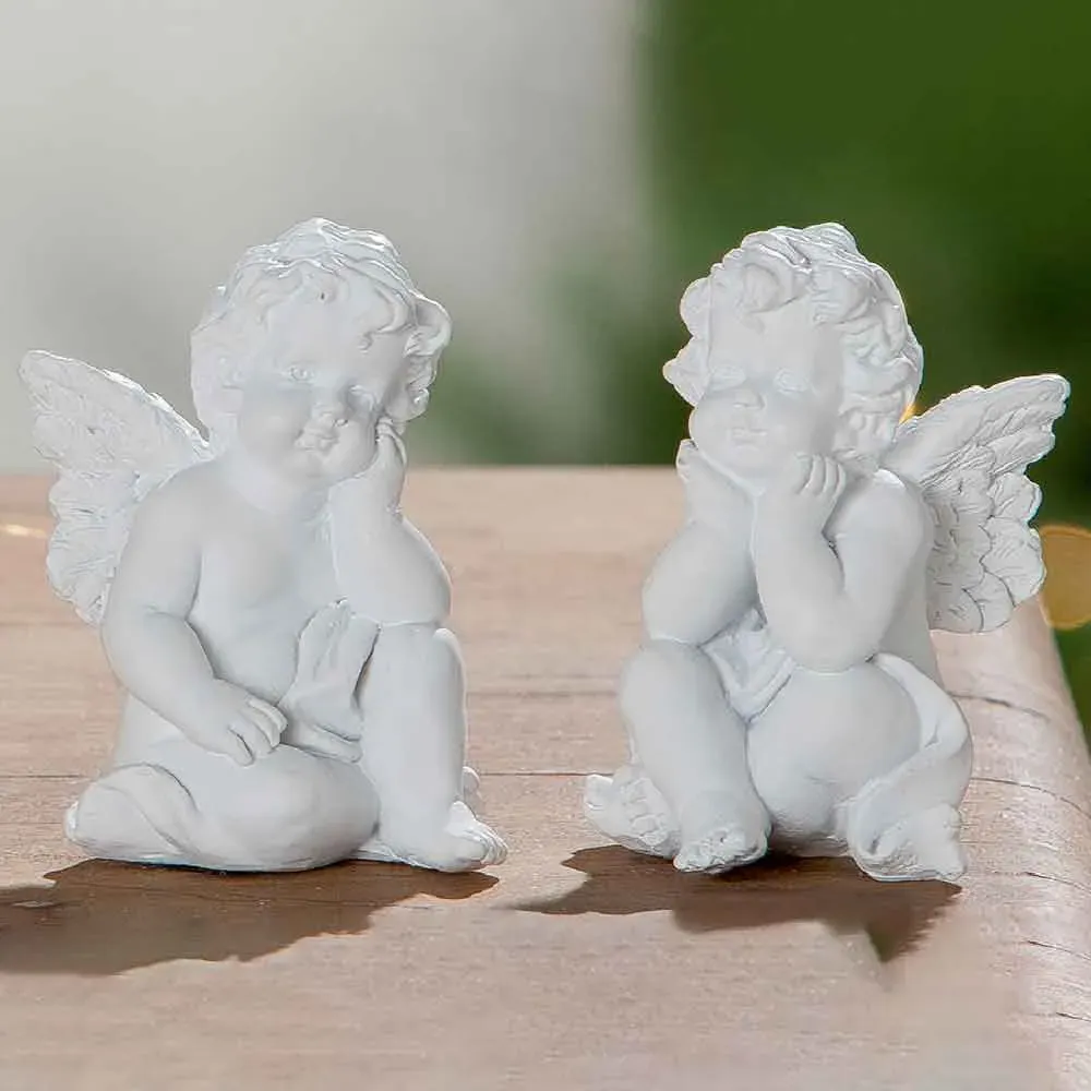 Ocala Set of 2 Angel Sculptures - White, Synthetic Resin product