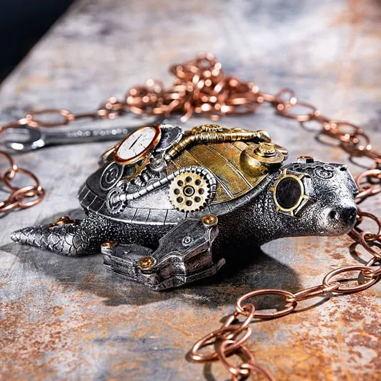Ocala Steampunk Turtle Sculpture - Silver, Polyresin product
