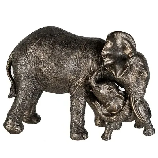 Ocala Zambezi Elephant with Baby Sculpture - Grey, Polyresin