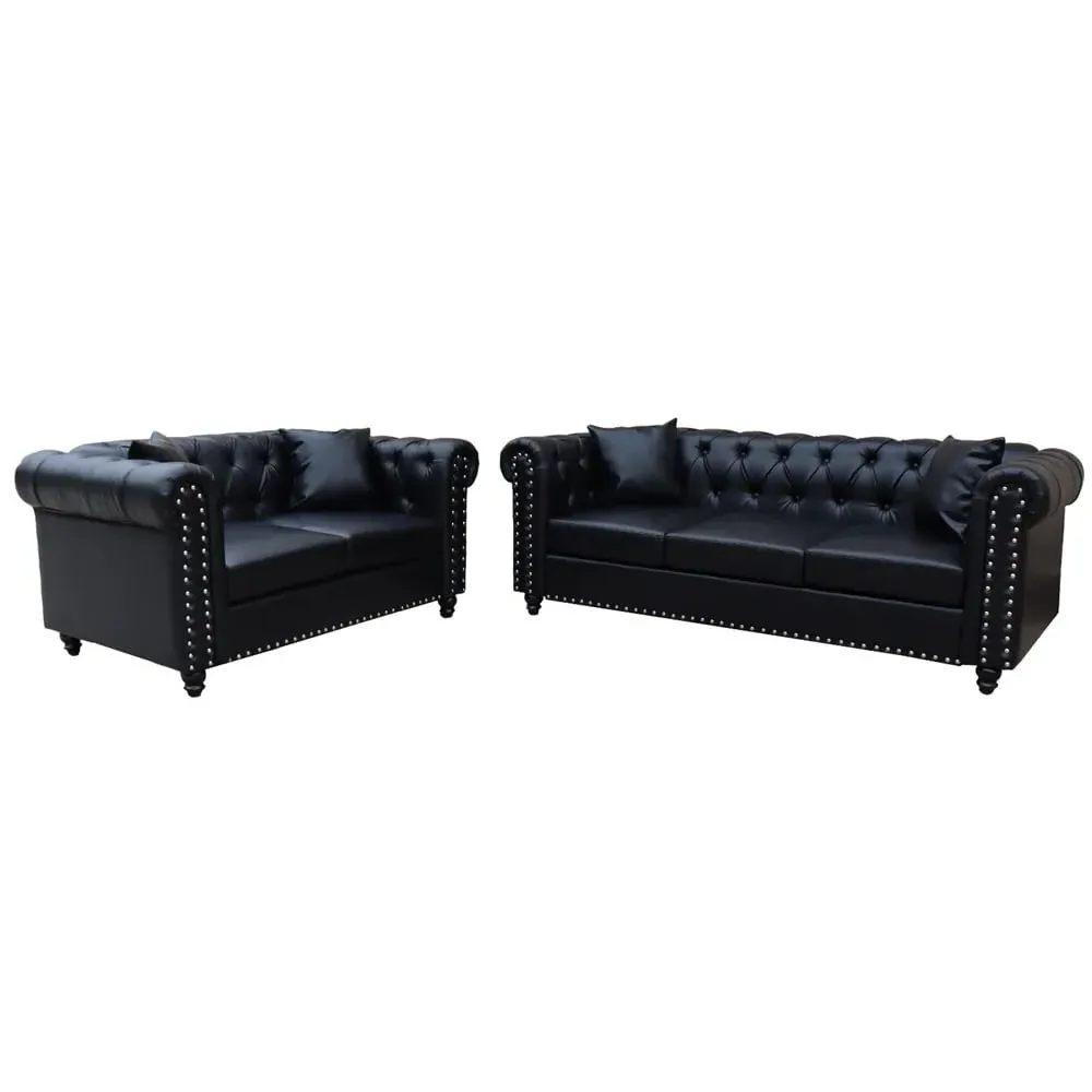 Oceanside 3+2 Seater Sofa Set - Black, Faux Leather image