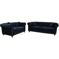Oceanside 3+2 Seater Sofa Set - Black, Velvet