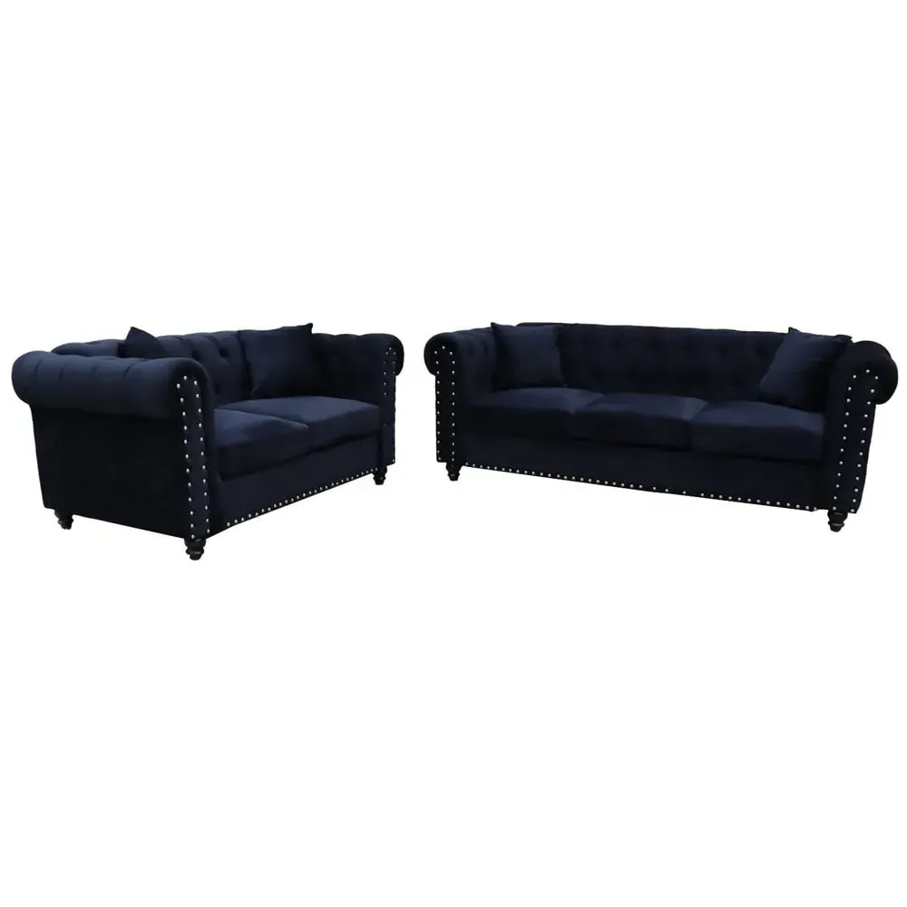 Oceanside 3+2 Seater Sofa Set - Black, Velvet image