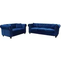 Oceanside 3+2 Seater Sofa Set - Blue, Velvet