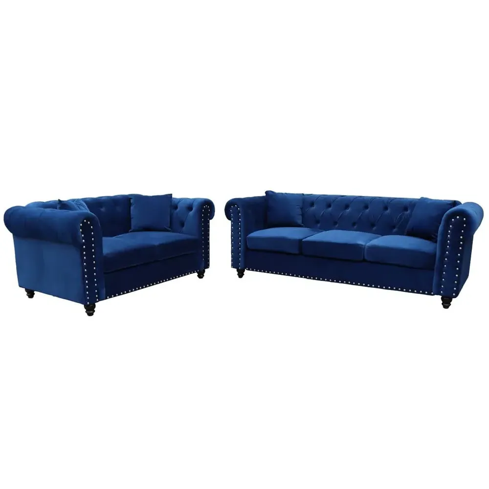 Oceanside 3+2 Seater Sofa Set - Blue, Velvet