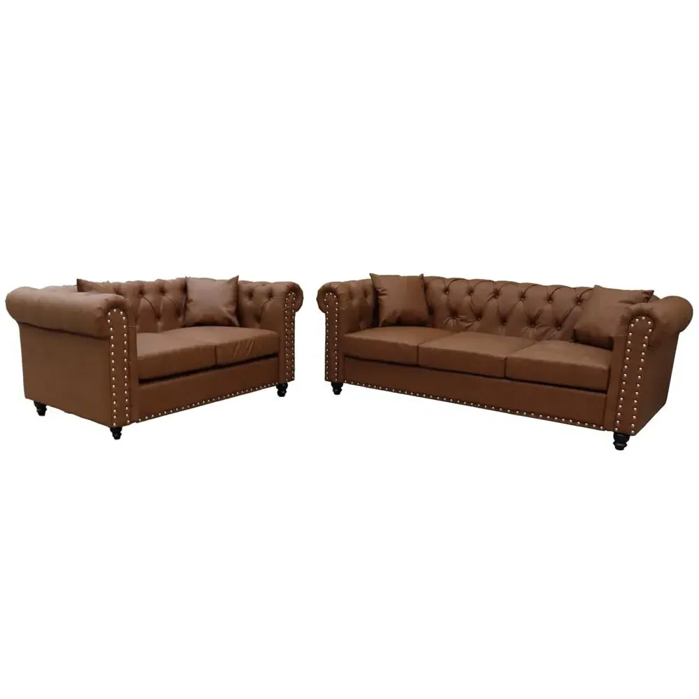 Oceanside 3+2 Seater Sofa Set - Brown, Faux Leather