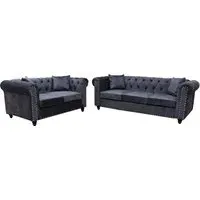Oceanside 3+2 Seater Sofa Set - Dark Grey, Velvet