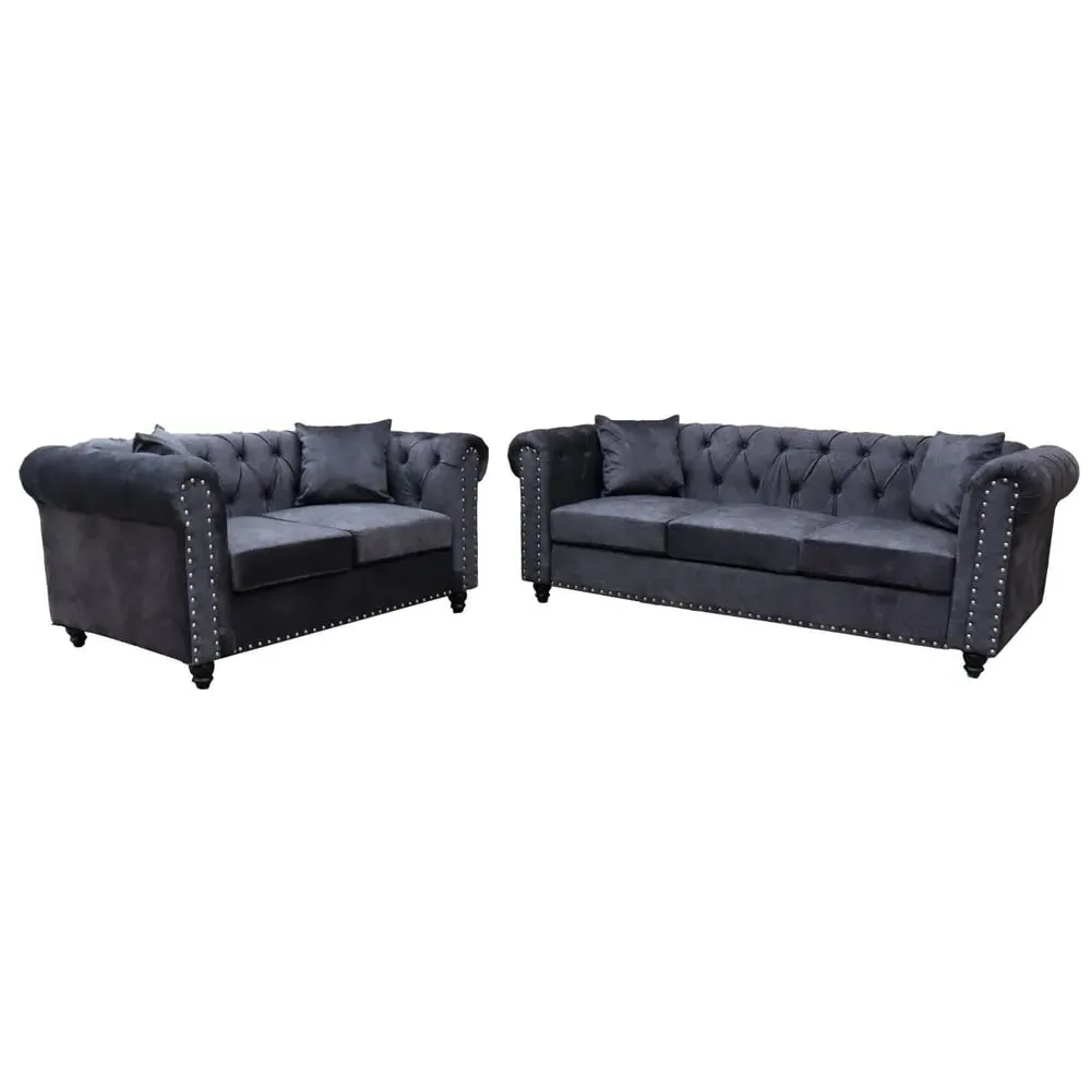 Oceanside 3+2 Seater Sofa Set - Dark Grey, Velvet