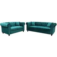 Oceanside 3+2 Seater Sofa Set - Green, Velvet