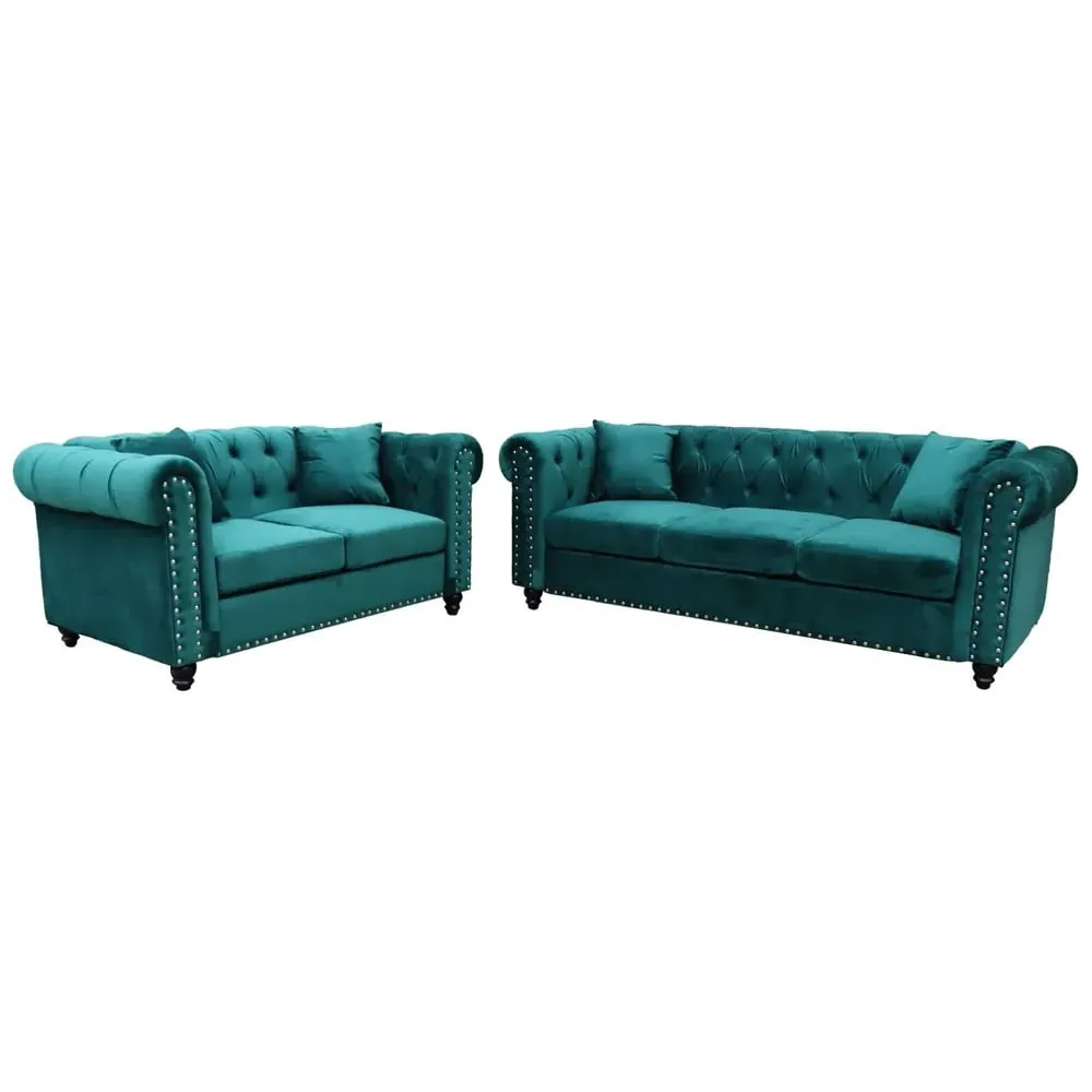 Oceanside 3+2 Seater Sofa Set - Green, Velvet
