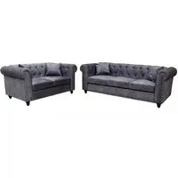 Oceanside 3+2 Seater Sofa Set - Light Grey, Velvet
