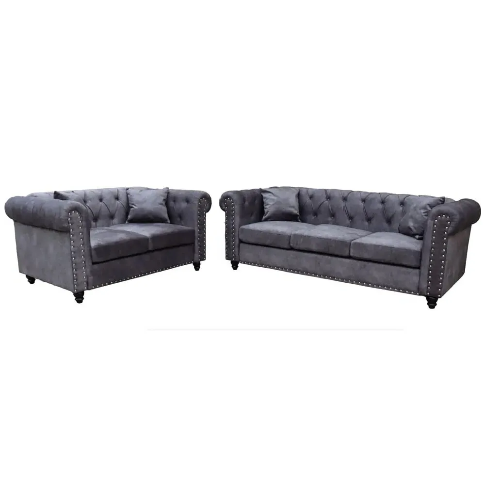 Oceanside 3+2 Seater Sofa Set - Light Grey, Velvet