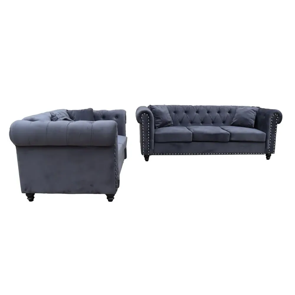 Oceanside 3+2 Seater Sofa Set - Medium Grey, Velvet