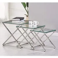 Odell Nest of 3 Tables - Clear, Glass and Silver Metal alternate view