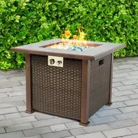 Odenton Glass Fire Pit with Grilling - Brown, Rattan