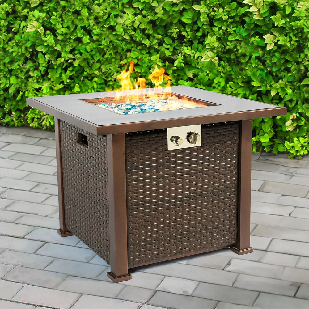 Odenton Glass Fire Pit with Grilling - Brown, Rattan image