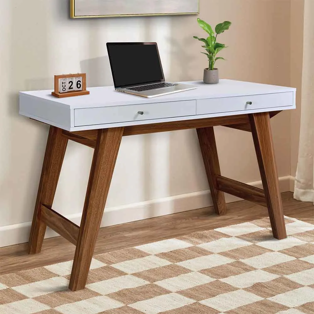 Odenton Laptop Desk with 2 Drawers - Walnut, White product