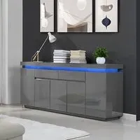 Odessa Large Sideboard with LED - Grey, High Gloss