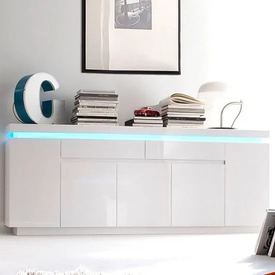 Odessa Large Sideboard with LED - White, High Gloss