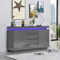 Odessa Sideboard with LED - Grey, High Gloss