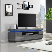 Odessa TV Stand with 5 Drawers and LED Lights - Grey