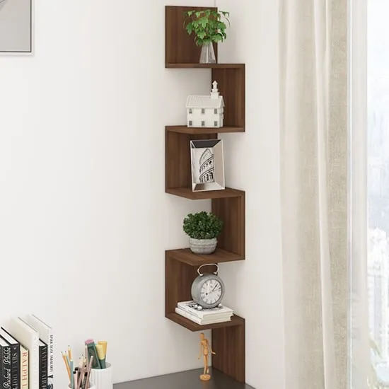 Odierne Corner Wall Shelf - Brown Oak, Engineered Wood