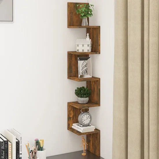 Odierne Corner Wall Shelf - Smoked Oak, Engineered Wood