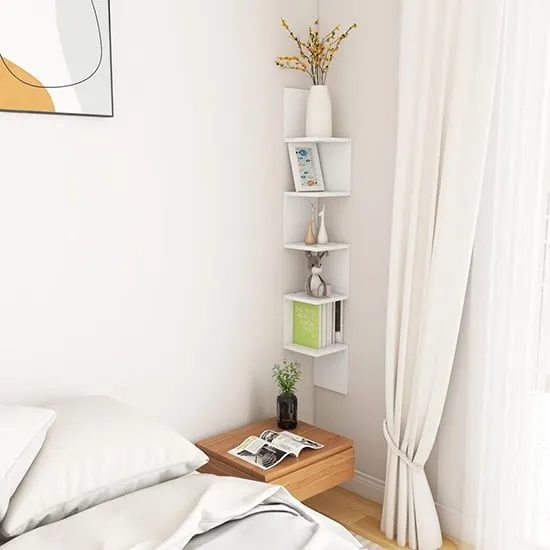 Odierne Corner Wall Shelf - White, Engineered Wood