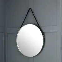 Odile Round Mirror with Black Strap - Pewter