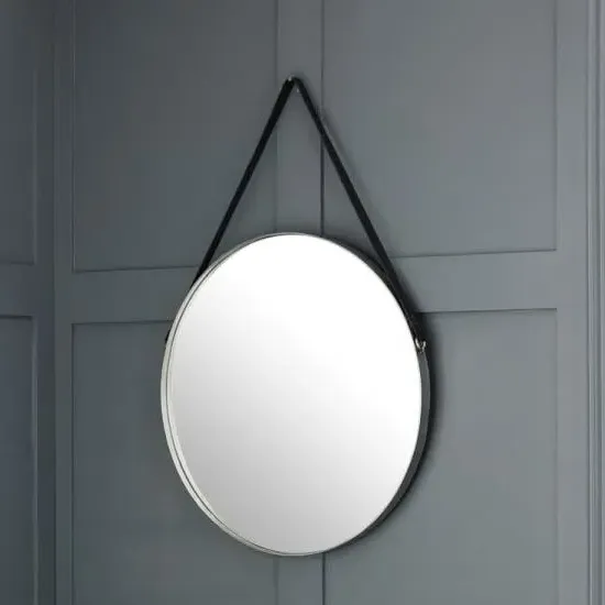 Odile Round Mirror with Black Strap - Pewter image