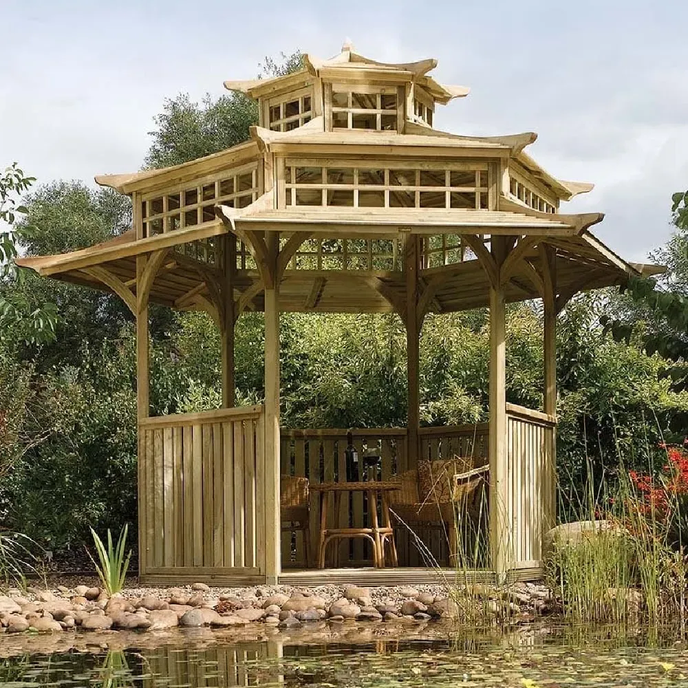 Ogbourne Wooden Garden Pagoda Gazebo - Natural product